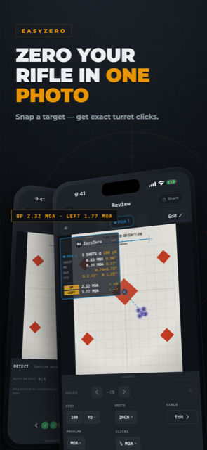 EasyZero showing a completed target analysis with exact scope corrections